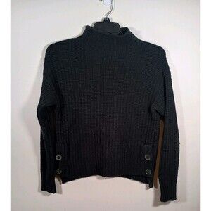Madewell Wool Cotton Mock Neck Black Side Buttons Cable Knit Sweater Size XS